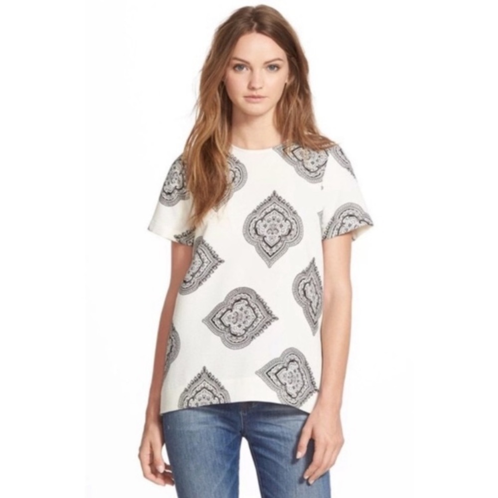 Madewell mandala print short sleeve top with inverted pleat Size XS